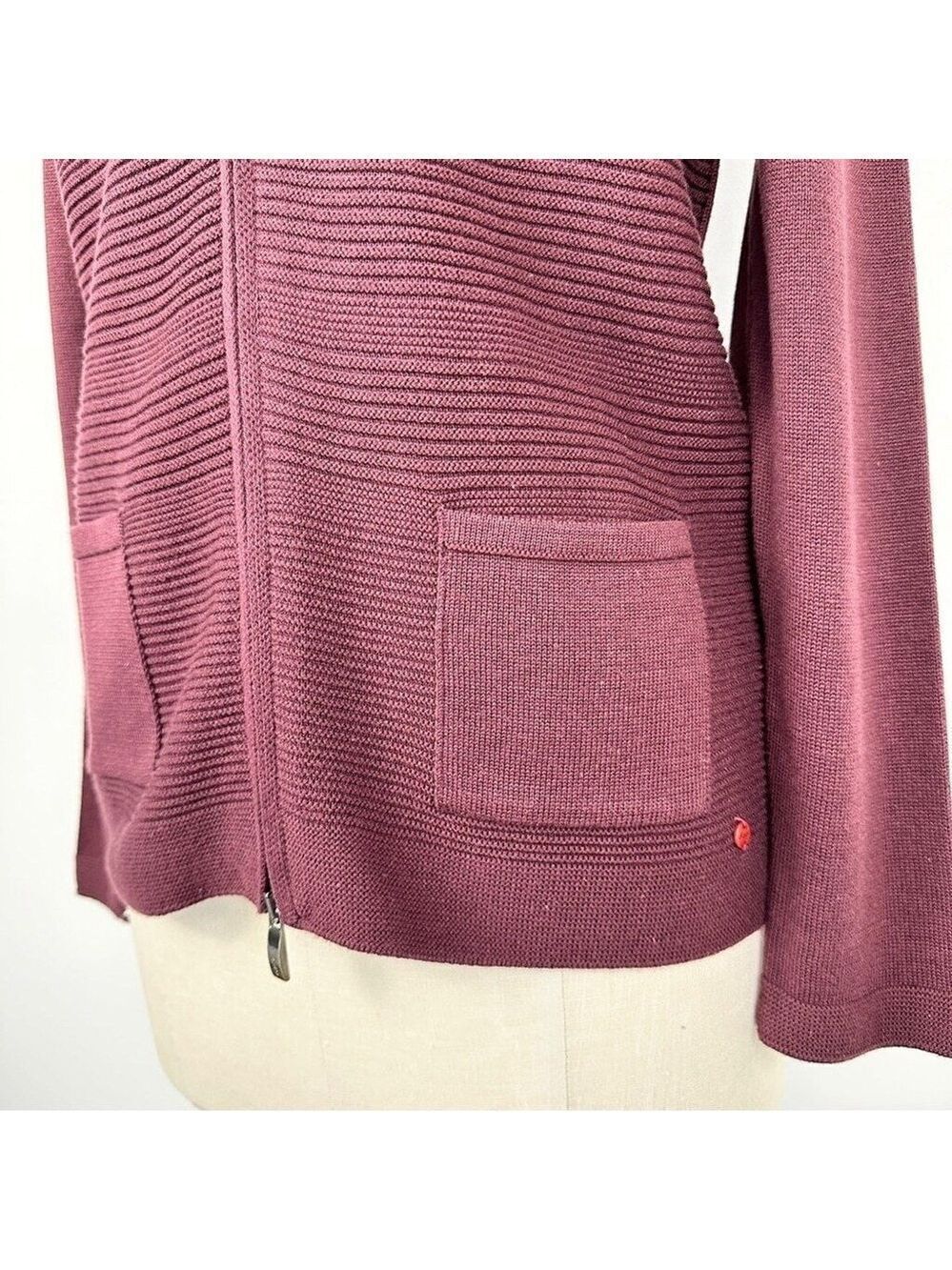 Olsen Long Sleeve Mock Neck Full Zip Ribbed Sweater Size Small Maroon Purple New - Picture 3 of 14